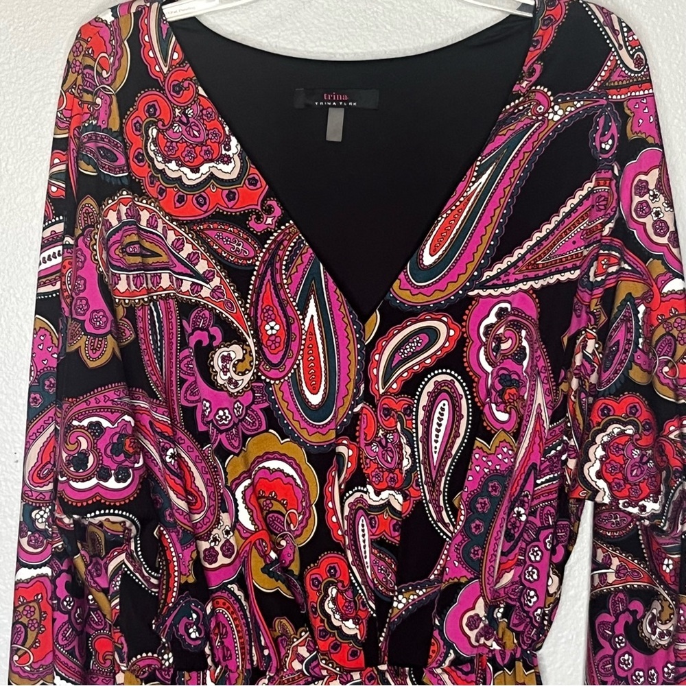 Trina By Trina Turk Paisley Jersey Dress Small Lined Mini Business Career Party - Picture 4 of 9
